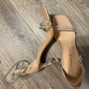 Chinese Laundry Women's Tan Heels with Clear Straps